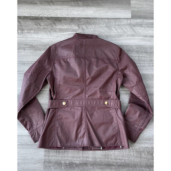 J.Crew Downtown Field Jacket Size S Burgundy Waxed Cotton Full Zip Gold … - Picture 4 of 5